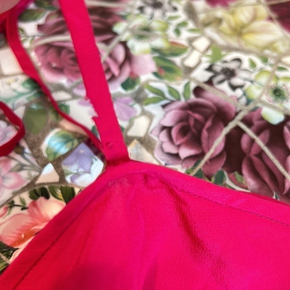 Vintage silk set tank top embroidered butterfly flower crop jacket set fuchsia 8 - Picture 5 of 9